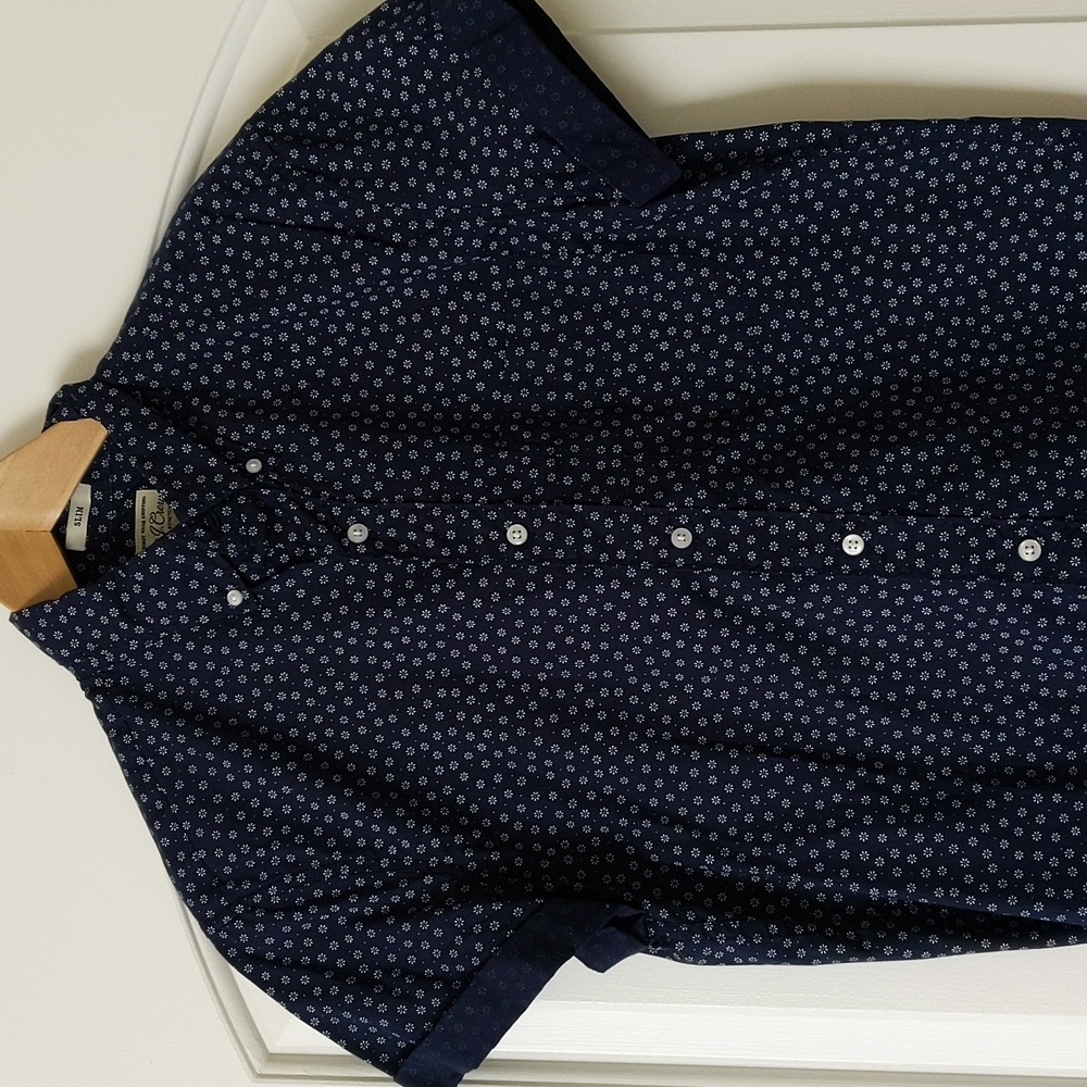 Men's S J. Crew Navy Patterned Short Sleeve Button Up Shirt